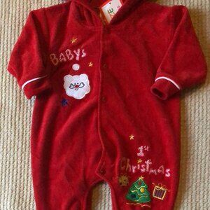 Footie hoodie Baby's First Christmas infant size  3-6 months cotton polyester
